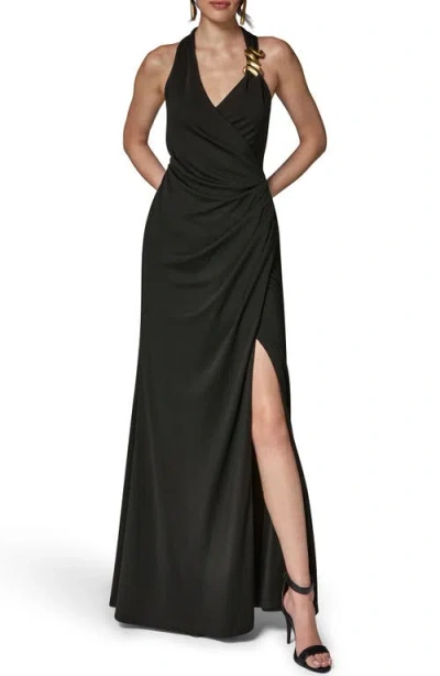 Donna Karan New York Slit Jersey Gown In Black