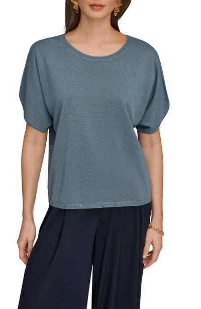 Donna Karan New York Slit Short Sleeve Sweater In Blue