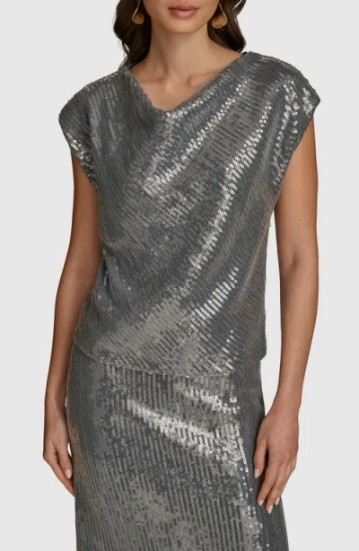 Donna Karan New York Sparkle Mesh Top In Storm Blue