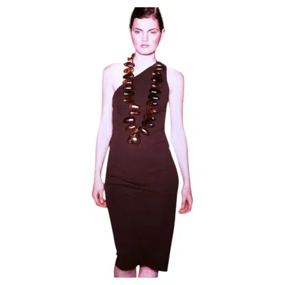 Pre-owned Donna Karan New York Spring 1997 Runway Asymmetric Brown One-shoulder Dress