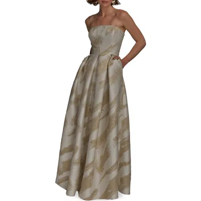 Donna Karan New York Strapless Fit & Flare Gown In Cream/gold