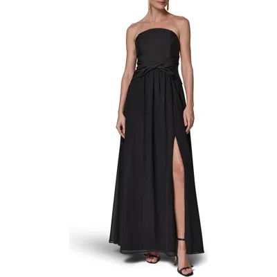 Donna Karan New York Strapless Mixed Media Gown In Black