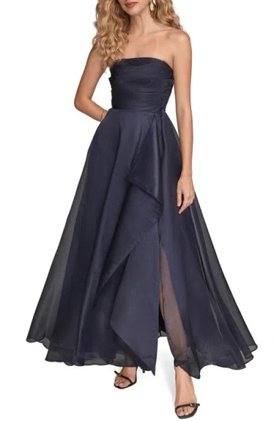 Donna Karan New York Strapless Ruched Bodice Gown In Black