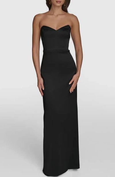 Donna Karan New York Strapless Satin Gown In Black