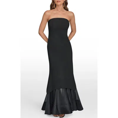 Donna Karan New York Strapless Scuba Knit & Organza Mermaid Gown In Black