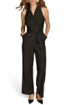 Donna Karan New York Stripe Belted Sleeveless Jumpsuit In Black/cream