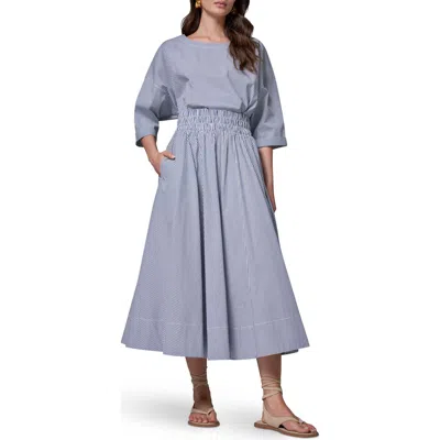 Donna Karan New York Stripe Stretch Cotton Maxi Skirt In Blue
