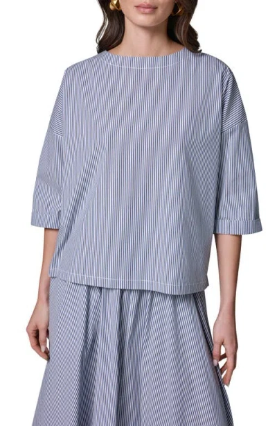 Donna Karan New York Stripe Stretch Cotton Top In Gray