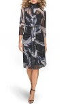 Donna Karan New York Swirl Print Sheer Overlay Dress In Black