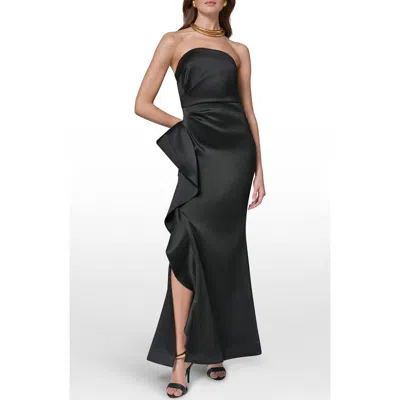 Donna Karan New York Taffeta Strapless Ruffle Gown In Black