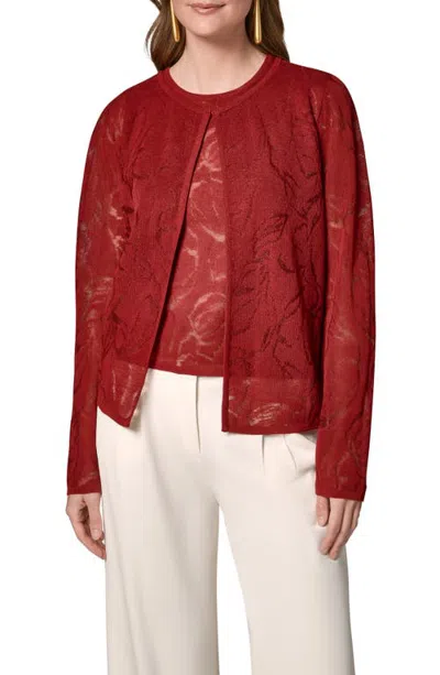 Donna Karan New York Textured Floral Cardigan In Red