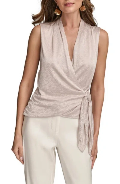 Donna Karan New York Textured Satin Sleeveless Wrap Top In Neutral