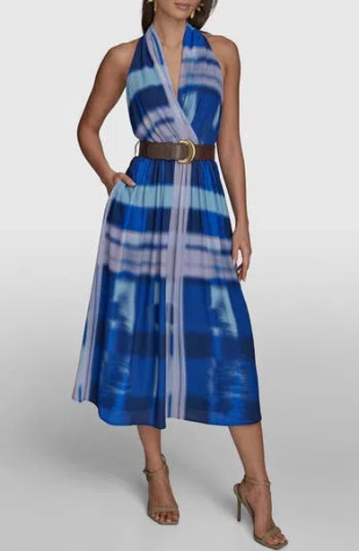 Donna Karan New York Tie Dye Print Sleeveless Midi Dress In Blue