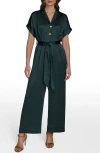 Donna Karan New York Tie Waist Satin Jumpsuit In Green