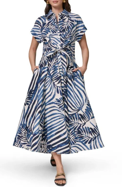 Donna Karan New York Tie Waist Short Sleeve Stretch Cotton Midi Shirtdress In Multi