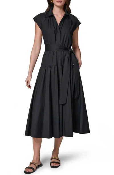 Donna Karan New York Tie Waist Short Sleeve Stretch Cotton Midi Shirtdress In Multi