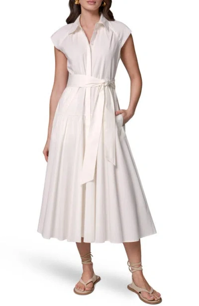 Donna Karan New York Tie Waist Stretch Poplin Midi Dress In White