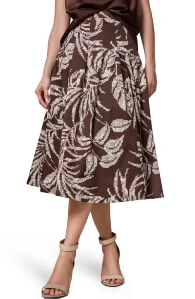 Donna Karan New York Tropical Print Pleated A-line Skirt In Brown