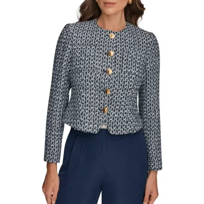 Donna Karan New York Tweed Crop Jacket In Blue