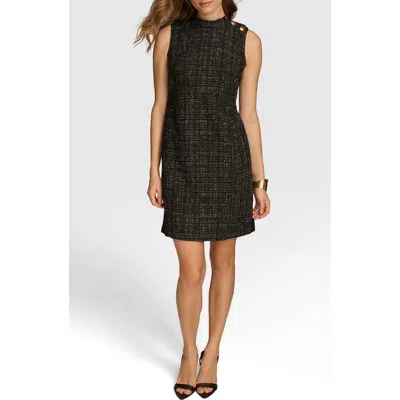 Donna Karan New York Tweed Sleeveless Sheath Dress In Black/ Cream