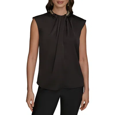 Donna Karan New York Twist Neck Hardware Sleeveless Top In Black