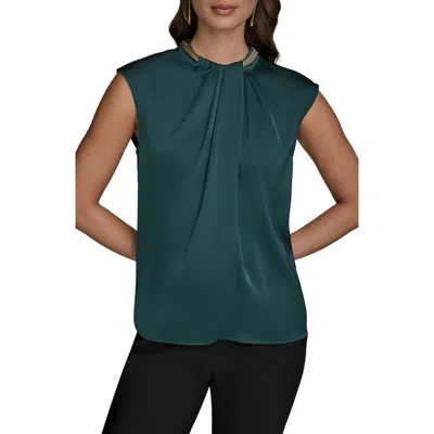 Donna Karan New York Twist Neck Hardware Sleeveless Top In Gold