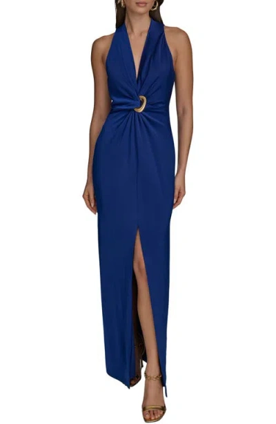 Donna Karan New York Twisted Sleeveless Gown In Blue