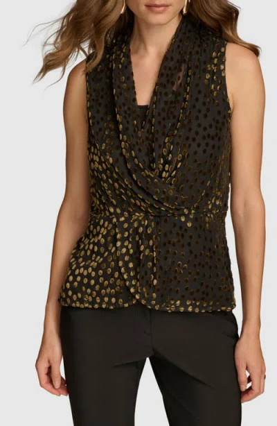 Donna Karan New York Velvet Burnout Dot Sleeveless Top In Gold