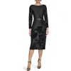 Donna Karan New York Velvet Floral Belted Long Sleeve Sheath Dress In Black