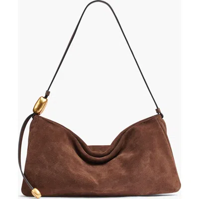 Donna Karan New York Velvet Suede Large Shoulder In Brown