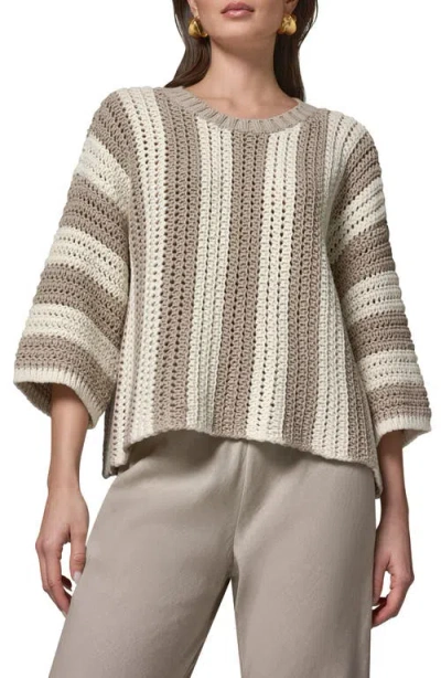 Donna Karan New York Vertical Stripe Open Stitch Cotton Sweater In Gray