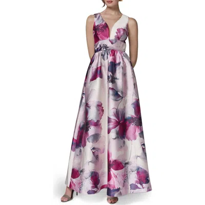 Donna Karan New York V-neck Print Ballgown In Multi