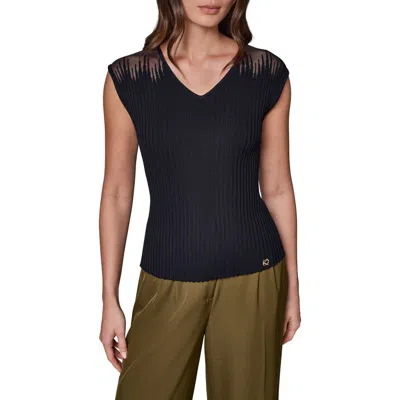 Donna Karan New York V-neck Sleeveless Ribbed Sweater In Black