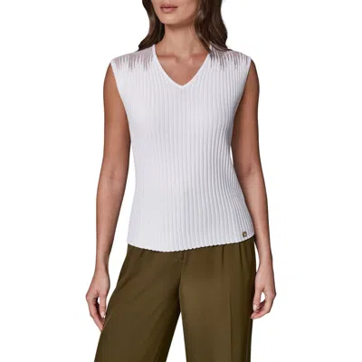 Donna Karan New York V-neck Sleeveless Ribbed Sweater In White