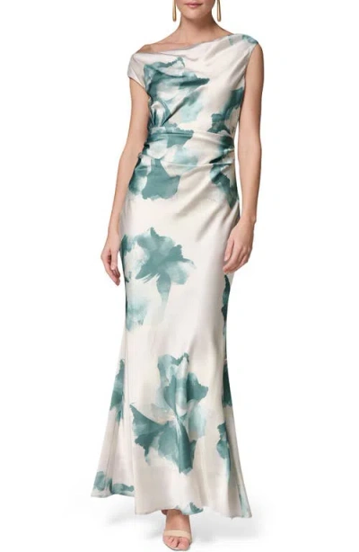 Donna Karan New York Water Lily Print One-shoulder Gown In Neutral