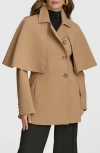 Donna Karan New York Water Repellent Crepe Raincoat With Cape In Camel