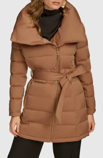 Donna Karan New York Water Resistant Belted Puffer Coat In Brown