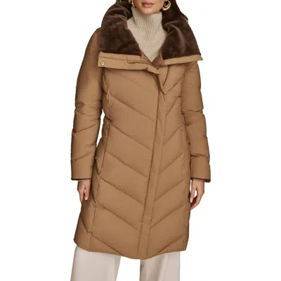 Donna Karan New York Water Resistant Chevron Down Puffer Coat In Brown
