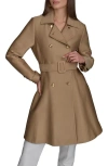 Donna Karan New York Water Resistant Skirted Cotton Blend Trench Coat In Brown
