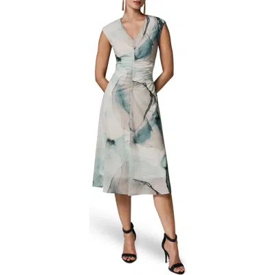 Donna Karan New York Watercolor Print Ruched Sleeveless Dress In Multi