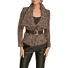 Donna Karan New York Wide Lapel Belted Tweed Blazer In Gold