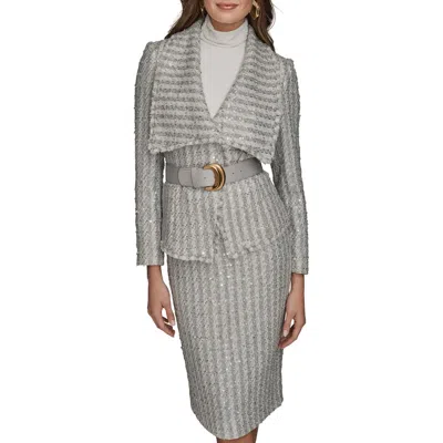 Donna Karan New York Wide Lapel Sequin Tweed Jacket In Gray