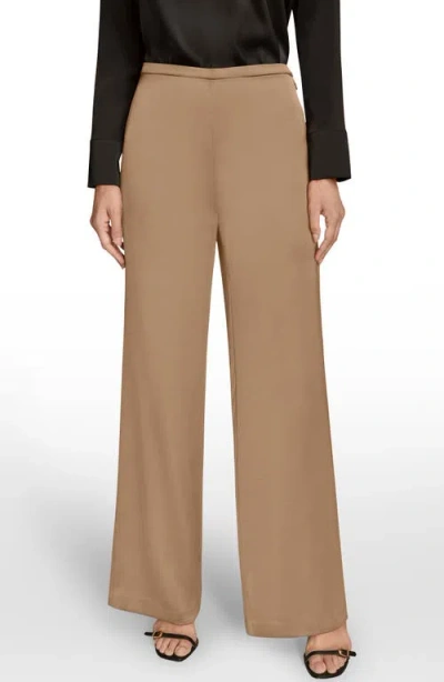 Donna Karan New York Wide Leg Satin Pants In Brown