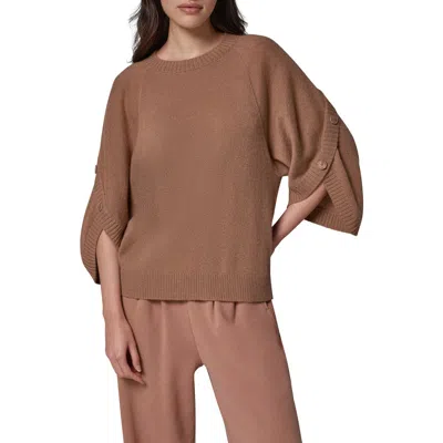 Donna Karan New York Wool & Cashmere Overlap Button Crewneck Sweater In Brown
