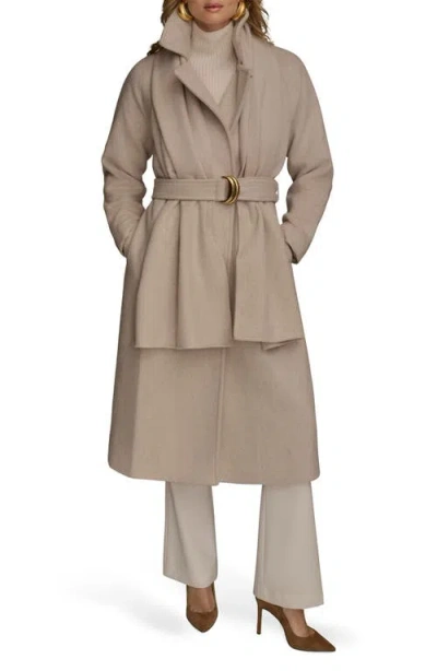 Donna Karan New York Wool Blend Coat With Scarf In Gray