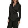 Donna Karan Women's Long-sleeve Collared Blouse In Black