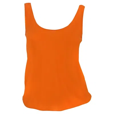 Pre-owned Donna Karan Nwt Early 1990s  Bright Orange Silk Sheer Scoop Neck Tank Top Petite