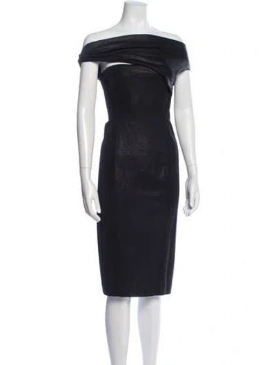 Pre-owned Donna Karan Off-the-shoulder Knee-length Dress In Blue