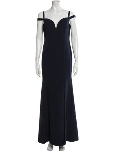 Pre-owned Donna Karan Off-the-shoulder Long Dress In Blue