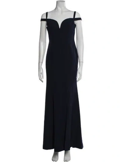 Pre-owned Donna Karan Off-the-shoulder Long Dress In Blue